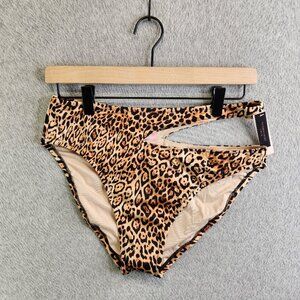 Victorias Secret Bikini Bottom Womens L Brown Leopard Print Cutout Hip High Rise